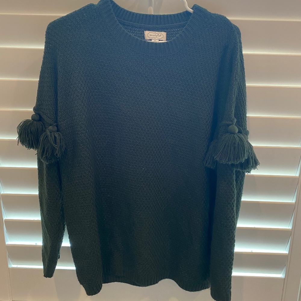 Mudpie Green Sweater with Tassels